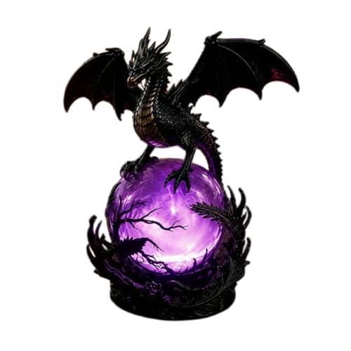 Gothic Dragon LED Crystal Ball Lamp for Dark Aesthetic Decor Fantasy Resin Dragon Night Light Witchy Table Lamp USB Powered Mystic Orb Light for Bedroom Shelf Altar Halloween Decoration