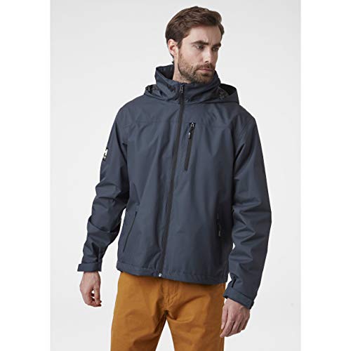 Helly-Hansen Mens Crew Hooded Midlayer Fleece Lined Waterproof Raincoat Jacket, 983 Slate, Small