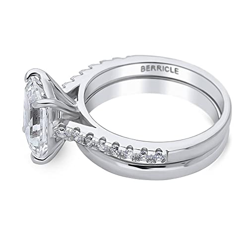 BERRICLE Sterling Silver Solitaire Wedding Engagement Rings 2.6 Carat Emerald Cut Cubic Zirconia CZ Ring Set for Women, Rhodium Plated3