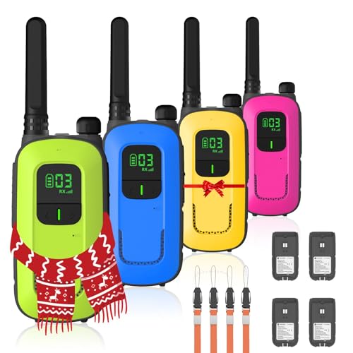 Radioddity FS-T3 Walkie Talkies for Adults Kids Long Range 4 Pack Rechargeable Walky Talky FRS Two Way Radio, 22 Channels License Free USB Charging with Flashlight Earpiece for Camping Hiking