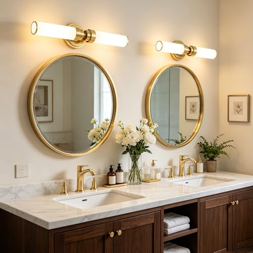 Image of Bathroom Light Fixtures 2 Pack, Gold Wall Sconce with Milk Glass Shade, Modern Vanity Light Up and Down Sconces Wall Light - Bulb Not Included