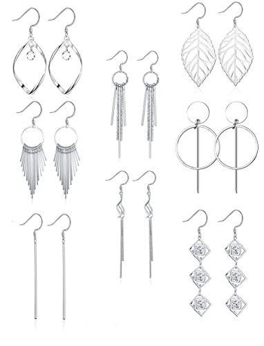 YADOCA 8 Paires Boucles d'Oreilles Pendantes Bijoux Fantaisie Argentés Ensemble de Boucles d'oreilles Exagérées à Pompon Franges pour Femmes Filles Cover