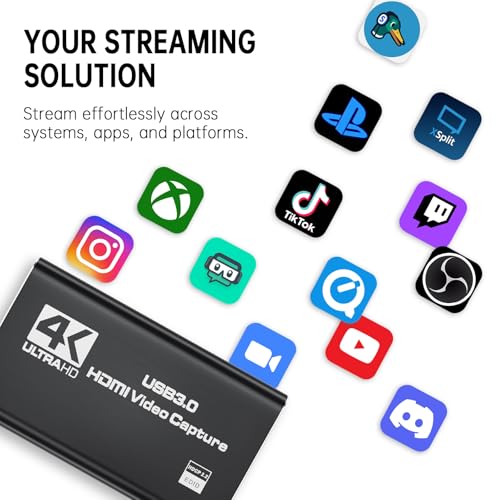 Image of 4K HDMI Capture Card for Streaming, Full HD 1080P 60FPS Capture USB 3.0 Audio Video Capture Card,for Switch /PS4 /PS5 /Xbox, Plug and Play, Works on Laptop, PC, Mac