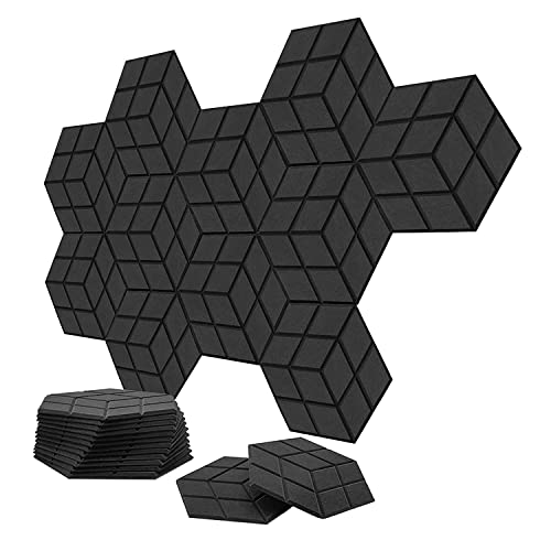 Lonrtesw 12 Acustici Autoadesivi in Schiuma Fonoassorbente da 13,8 X 12 X 0,4 Pollici, per Studi/Studi di Registrazione/Uffici, Nero