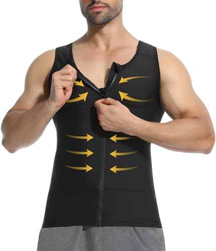 Mens Compression Zipper Vest,Gynecomastia Tummy Control Shirt,Back Support Shapewear Slimming Undershirt