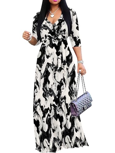 Image of SUZONANA Plus Size Dresses for Women Print Maxi Dresses Flowy 3 /4 Sleeve with Belt