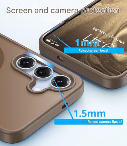 Image of Elzzi Magnetic Magsafe Case for Samsung Galaxy S25 FE 5G Cover, Compatible with MagSafe Translucent Matte Hard PC + TPU Hybrid Back Cover, Slim Shock-Resistant Protective Case (Desert)