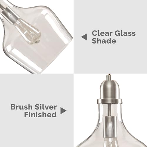 Image of INK+IVY Auburn Pendant Kitchen Lighting for Dining Room, Industrial Lights, Hand-blown Glass Bell Shaped Pendant Light for Kitchen Island, Foyer, Bedroom, 9 inch Dia x 95.5 inch H, Silver /Clear