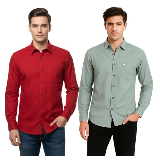 Image of Arvest Men?s Cotton Regular Fit Full Sleeve Shirt Combo Soft Breathable Fabric with Button-Down Collar and Chest Pocket Suitable for Office and Outfits