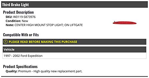 Marketplace Auto Parts 3rd Third Brake Light Lens - Center High Mount - Compatible with 1997-2002 Ford Expedition (For Liftgate)
