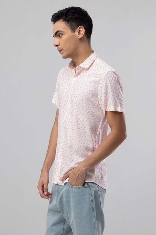 Image of SNITCH Men Cotton Regular Fit Fluorescence Polka Shirt