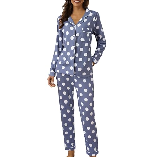 Ropa de dormir para mujer de manga larga de 2 piezas - Conjunto de salón de dos piezas para mujer, pijamas de moda, camisón cómodo, ropa de dormir, ropa de dormir, informal, acogedor, conjunto de