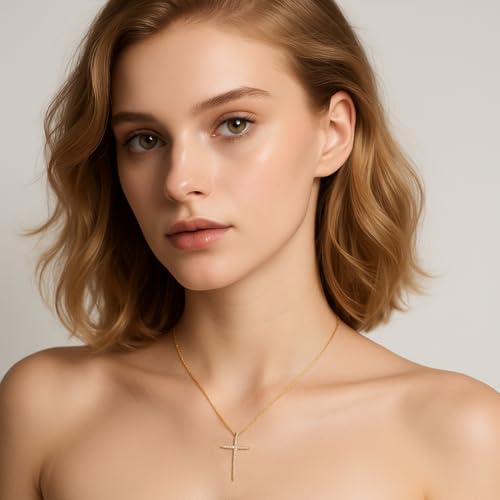 URTHEONE Moissanite Cross Necklace for Women, Crafted in 925 Sterling Silver with 14K White Gold Plating, Sparkling Moissanite Pendant, Faith-Inspired Jewelry for Women4