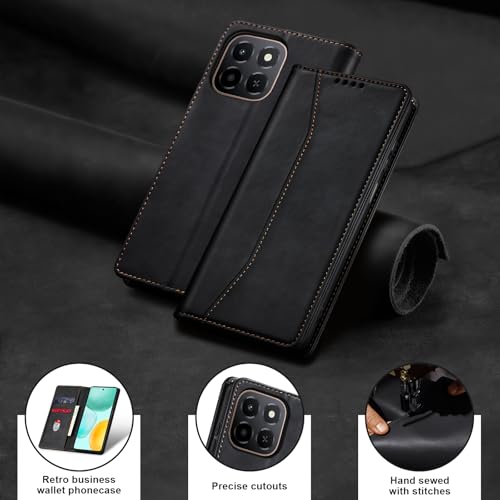 Image of Jasonyu Case for Honor X6c Leather Wallet Flip Cover with Card Holder,Kickstand, Magnetic Closure,TPU Shockproof Phone Case (Black)