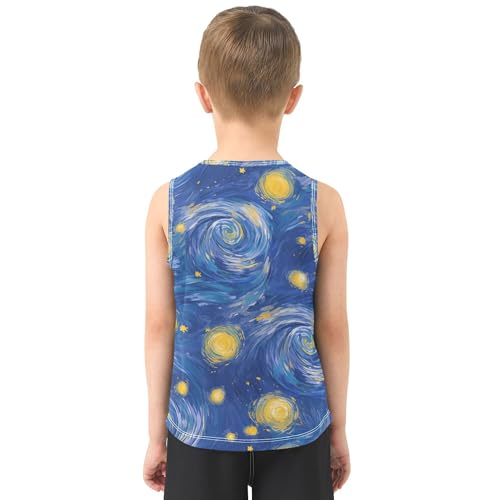 JUNZAN Starry Night Moon Tank Tops for Children Sleeveless Teens Vest Youth Undershirt for Biking Surfing Vacation Swim 3T3