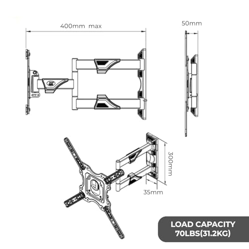 Image of P4 Full Motion Cantilever TV Wall Mount Bracket for 32 to 65 Inch LED /HD /Smart TV's, Universal Heavy Duty TV Wall Mount Stand with Swivel Rotation & Tilt Adjustments (Pack of 1)