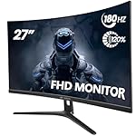 CRUA 27" Curved Gaming Monitor, FHD 1920x1080P, 144Hz/180Hz Computer Monitor, 1800R VA Screen, 120% sRGB, AMD FreeSync, HDMI & DP, Wall Mount Install- Black