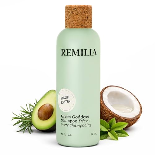 REMILIA GREEN GODDESS SHAMPOO Champú natural con aceite de romero, aceite de aguacate y extracto de té verde para cabello dañado y seco, contenido 300 ml