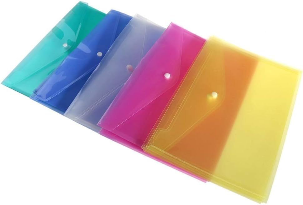File Folders A4 Plastic Wallets Documents School Office Stationery Paper Filing (10 pcs - Clear or Design) (Clear)