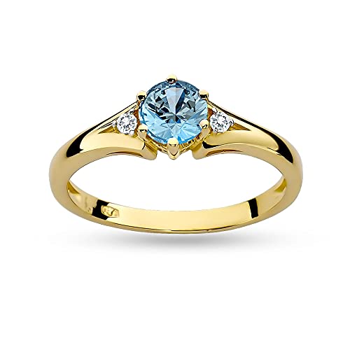 MARKO Bague de fiançailles en or 14 carats (585) ornée de topaze de 0,50 carat et de diamants ainsi qu'une élégante boîte pour la bague, Pierre précieuse...