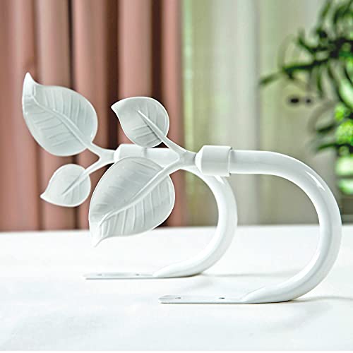 Image of HIKMLK Vintage Ivory White Leaf Shaped Curtain Holdbacks 2pcs, HandmadeMetal Curtain Holders for Wall Family Home Winow Decor, Farmhouse Curtain Tieback for Drapes Window Decoration
