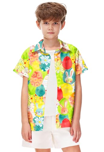 Image of Remimi Unisex Kids 4th of July Button Up Shirt Boys American Flag Print Hawaiian Beach Short Sleeve Tops 5-14 Years