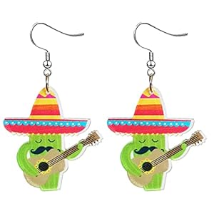 Cinco De Mayo Earrings for Women Mexico Fiesta Earrings Colorful Acrylic Pinatas Sombrero Cactus Guitar Maracas Drop Earrings Mexican Cinco De Mayo Dangle Earrings Mexican Theme Carnival Jewelry Gifts
