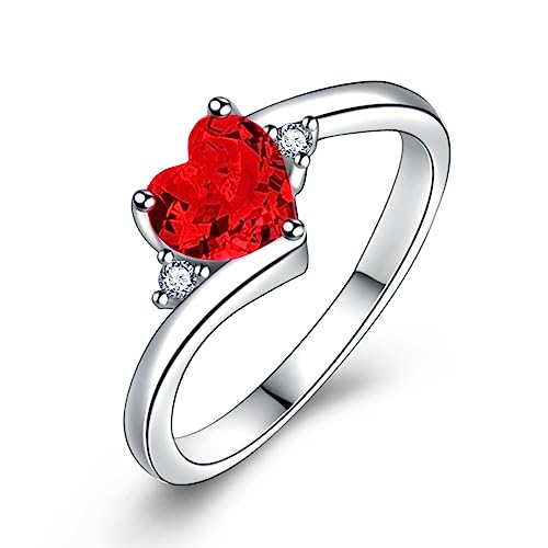 Silver Plated Created Amethyst Cubic Zirconia Filled Promise Proposal Engagement Wedding Love Heart Ring Simple Band for Women Ladies