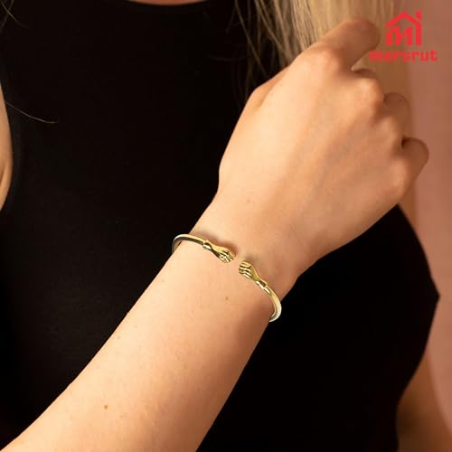 Marsrut Brass Bracelets for Women, Bangles Jewelry in Fist Opening Embossing Design and Gold Color, Solid Cuff Bangle Bracelet for Women Men, 2.30" Inner Diameter, 1 Piece4