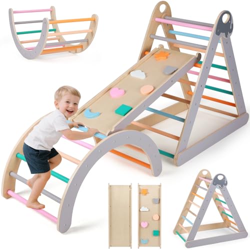 KIDINIX Klettergerüst Indoor, 7-in-1 Montessori Kletterdreieck mit...