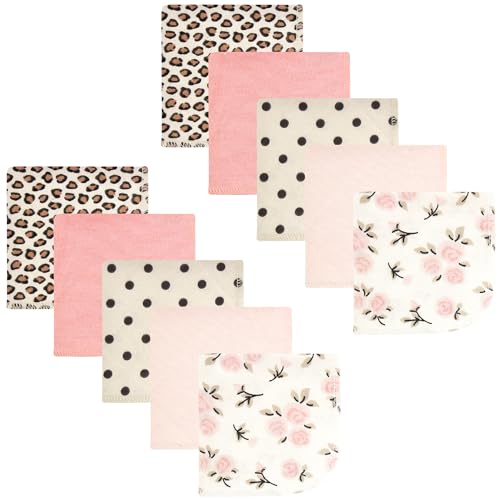 Image of Hudson Baby Unisex Baby Flannel Cotton Washcloths, Neutral Pink Floral 10 Pack, One Size