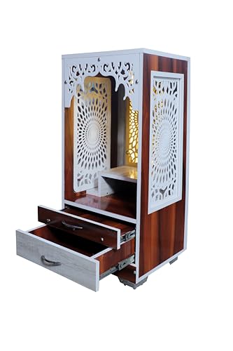 Image of Engineered Wood Temple for Home | Corian Design Wooden Pooja Mandir | Dev Ghar Pooja Ghar | Spacious Wooden Temple Unit (Brown, LxWxH-18x18x38 Inch)