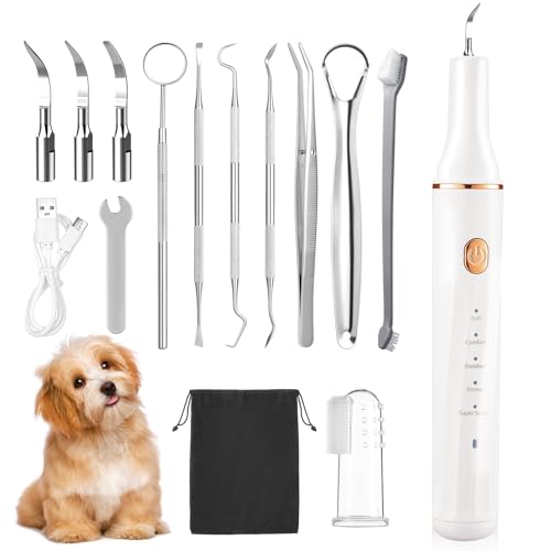 Petbank Limpiador de Sarro para Perros con Luz LED - Kit Dental 12 Piezas Recargable USB, 5 Modos Limpieza + Raspador y Cepillo de Dedo