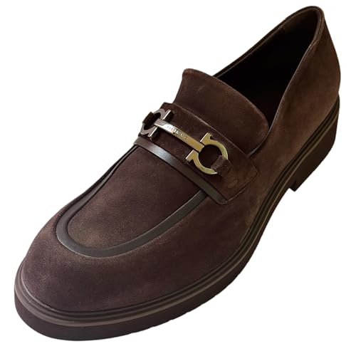 Fiorello Suede Loafer Men's Dress Shoes Strap Brown Gancini Buckle (Salvatore