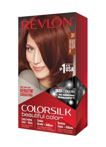 Revlon Colorsilk Beautiful Color Coloration Permanente des Cheveux avec Technologie au Gel 3D et Kératine, Teinture avec Couvrance à 100% des Cheveux Blancs, 31 Auburn Foncé