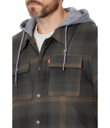 Image of Levi's mens Plaid Sherpa Lined Hooded Shirt Jacket (Regular & Big & Tall Sizes)