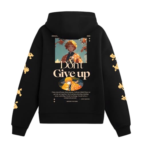 Image of Eshaaver Anime Inspired Design Unisex Pullover Hoodie, Black, Graphic Print Front and Back