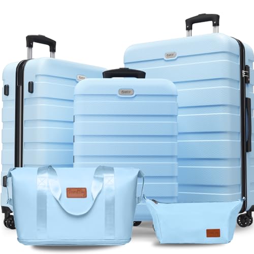 Image of AnyZip Luggage PC ABS Hardside Lightweight Suitcase with 4 Universal Wheels TSA Lock 20 24 28 Inch, LightBlue, 5 piece set, Fashion