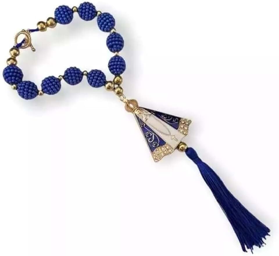 Terço Nossa Senhora Aparecida Para Retrovisor De Carro Rosário Religioso (Azul)