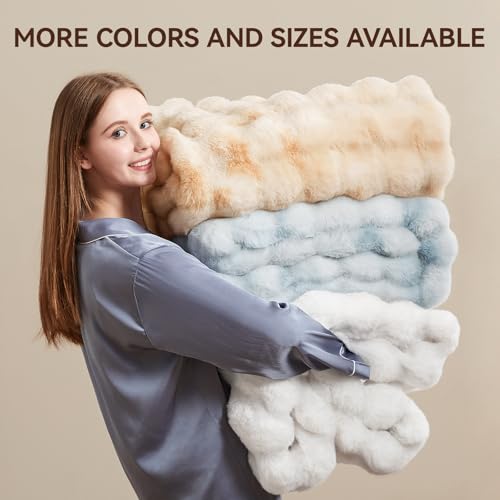 Faux Fur Throw Blanket, 1000GSM Fluffy Soft Bubble Blanket for Couch Bed, Cozy Plush Warm and Thick Blanket, Fuzzy Rabbit Lola Throw for Living Room Bedroom 50''*60'' Tie-dye Camel