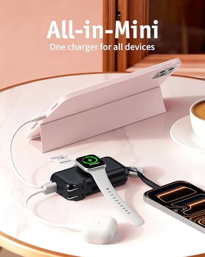 Image of RORRY Flow Portable Charger 10000mAh 40W Wall Plug Power Bank Battery Pack | Built-in USB-C Cable, Keychain Design, Fast Charging, for iPhone 17 /16 /15, Apple Watch, iPad, 3-in-1, Travel Essential