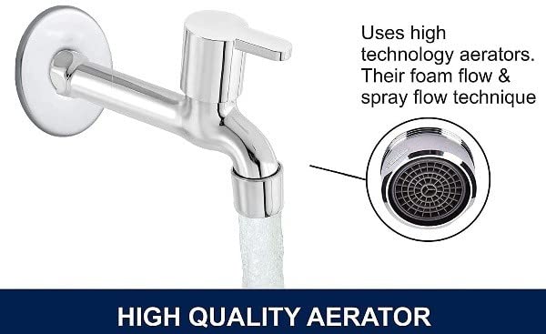 Image of Stainless Steel Long Body Tap with Wall Flange for Bathroom (Chrome Finish) Bib Tap Faucet