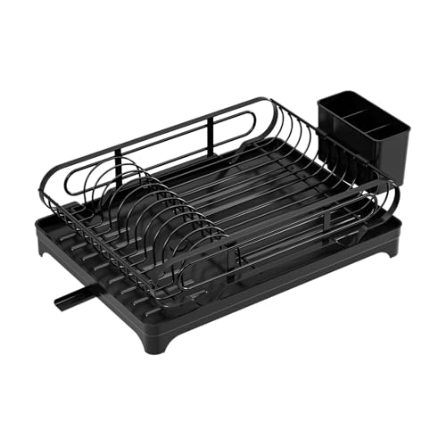 Escurreplatos para la encimera de la cocina – Gran soporte para utensilios con escurridor, estante de almacenamiento con soporte para cubiertos, organizador de escurreplatos, soporte para platos de