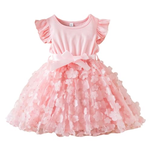 UUAISSO Ropa Para Niña Pequeña Vestido Tutú con Volantes Floral Cielo Estrellado Vestidos Fiesta de Verano Vestido de Princesa Rosa 3 4 años