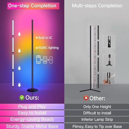 Image of LED Floor Lamp RGB Corner Floor Lamp, Music Sync Colour Changing Dimmable Brightness USB Power Supply for The Living Room, Playroom, Bedroom, Party Decoration