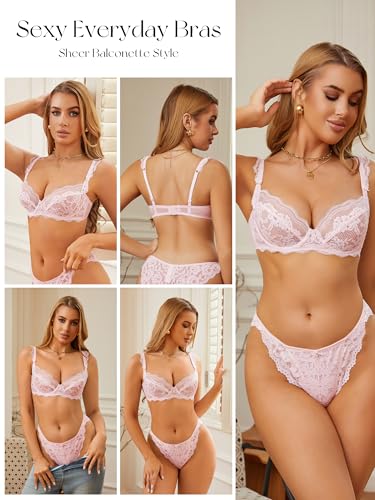 Image of Lace Bra Bralette Push Up Unlined Demi Bras Sheer Mesh Balconette with Underwire
