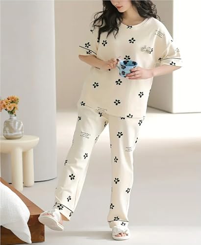 Image of Louis Luxe Womens Korean Night Dress|| Full Pyjama Set || Korean Nightsuit ||Women Nightwear ||Round Neck Full Sleeve Nightsuit || Loungewear || Everyday Nightdress (ND-11)
