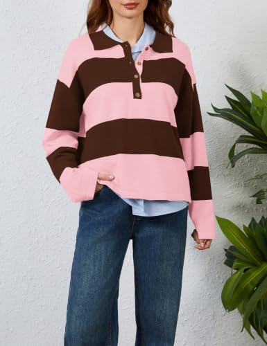 Image of Womens Striped Sweater Rugby Polo Shirts Y2k Collar Pullover Tops