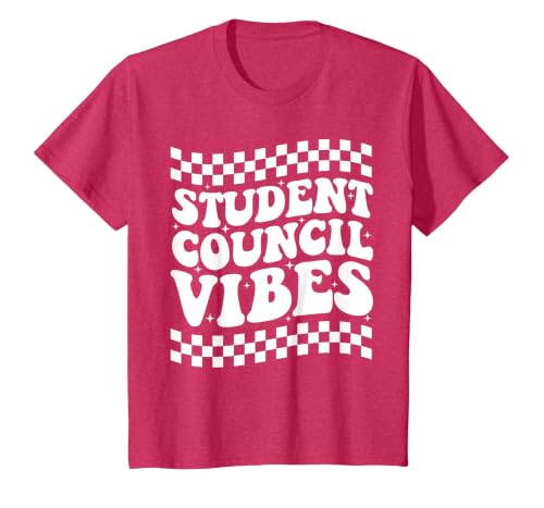 Student Council Vibes Retro Groovy School Student Council T-Shirt, Youth, Red Heather, Large