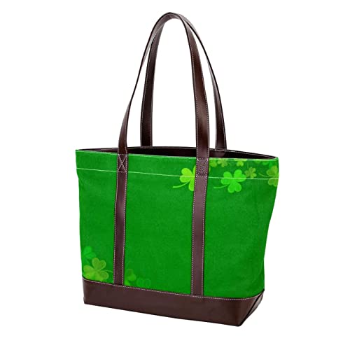 Sac sacoche femme grand format imprimé feuilles de trèfle vert pour style cabas moderne
